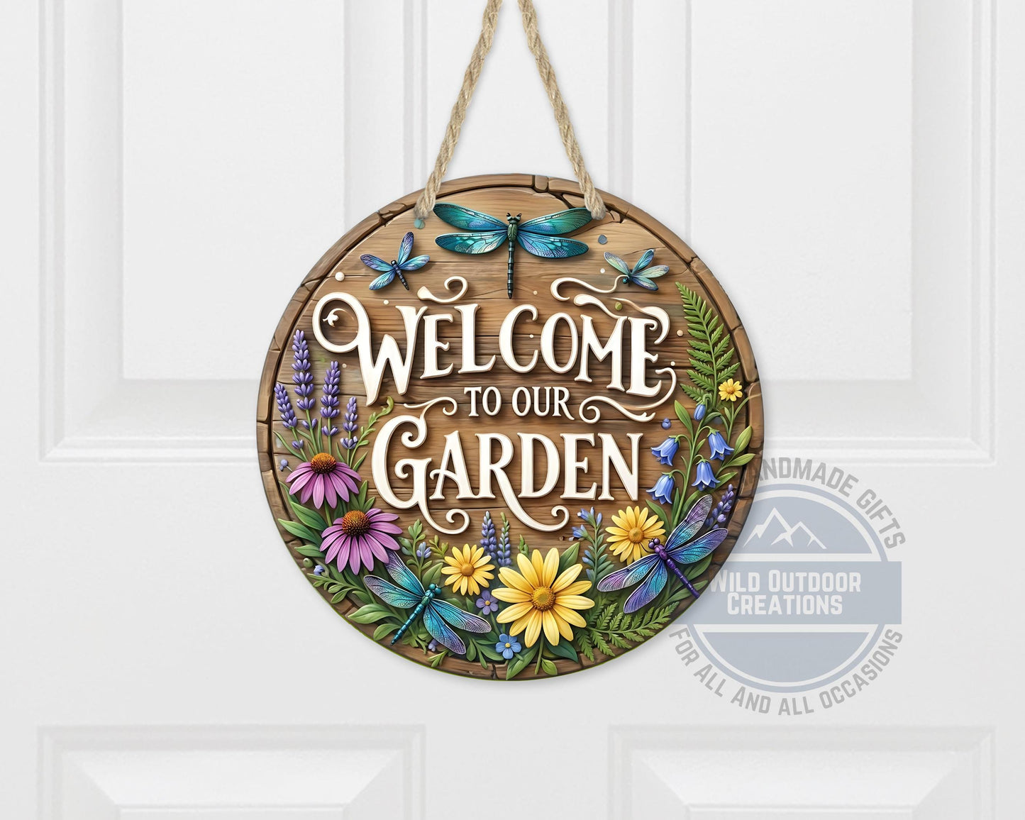 Welcome Garden Sign – Round Garden Door Hanger with Dragonfly & Rustic Decor - packaging and presentation