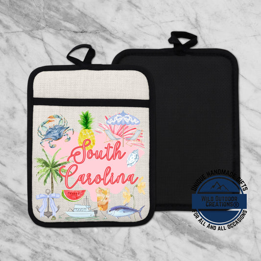 South Carolina Pot Holder – Non Slip Potholder with Linen Sublimation Fabric, Coastal Kitchen Decor