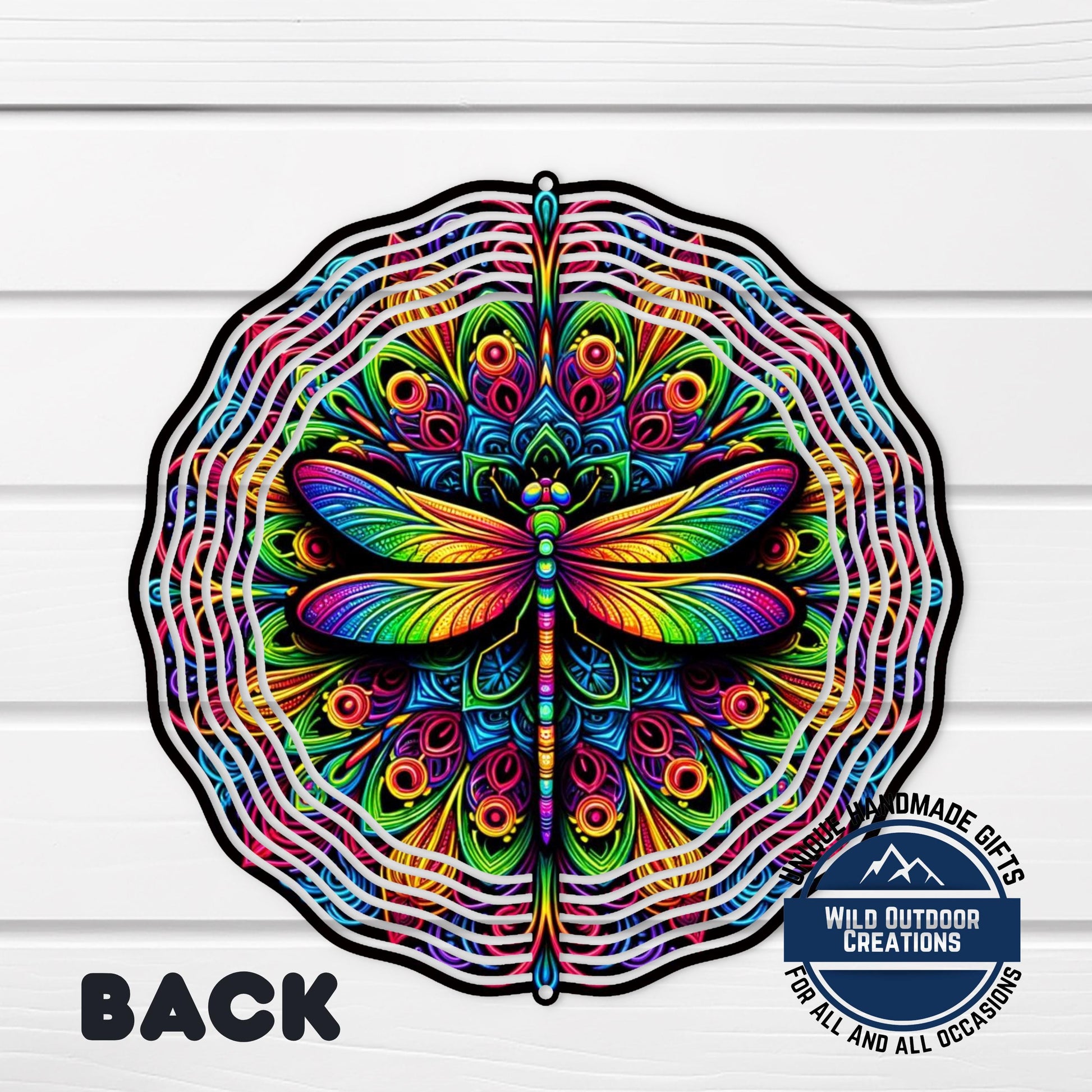 Dragonfly Wind Spinner - Neon Garden Decor | Aluminum Patio Wind Decoration - scale and size reference