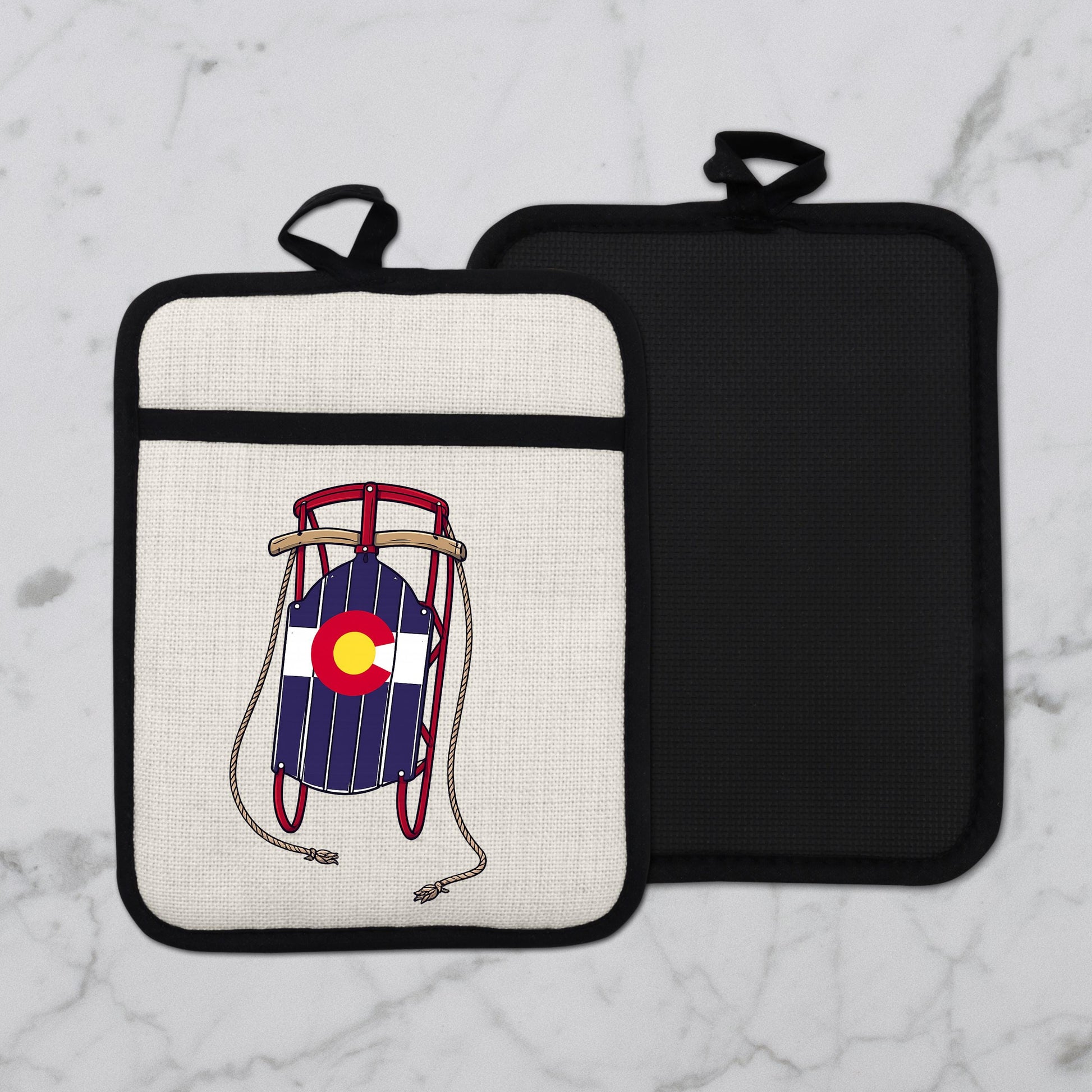 Colorado Sled Pot Holder - Linen Pot Holder with Silicone Back Trivet, Heat Resistant Oven Mitt - additional product photo 12