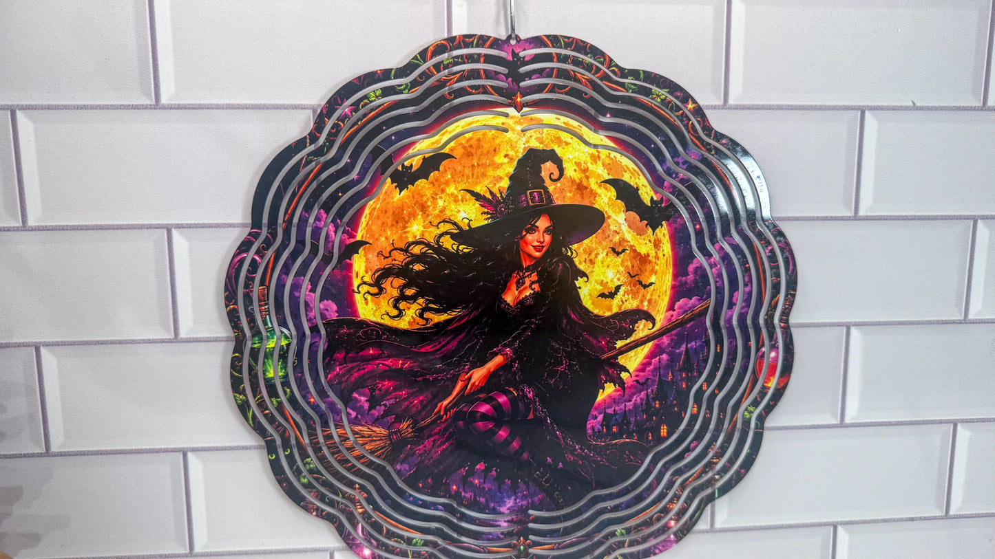 Witch Wind Spinner | Halloween Porch Decor - 10 Inch Swivel Display, Indoor Outdoor Accent