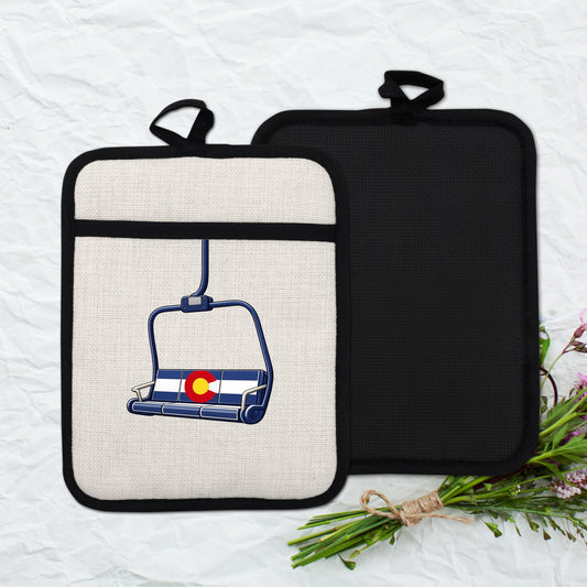 Colorado Flag Pot Holder – Ski Lift Pot Holder with Heat Resistant Mitt & Non Slip Trivet