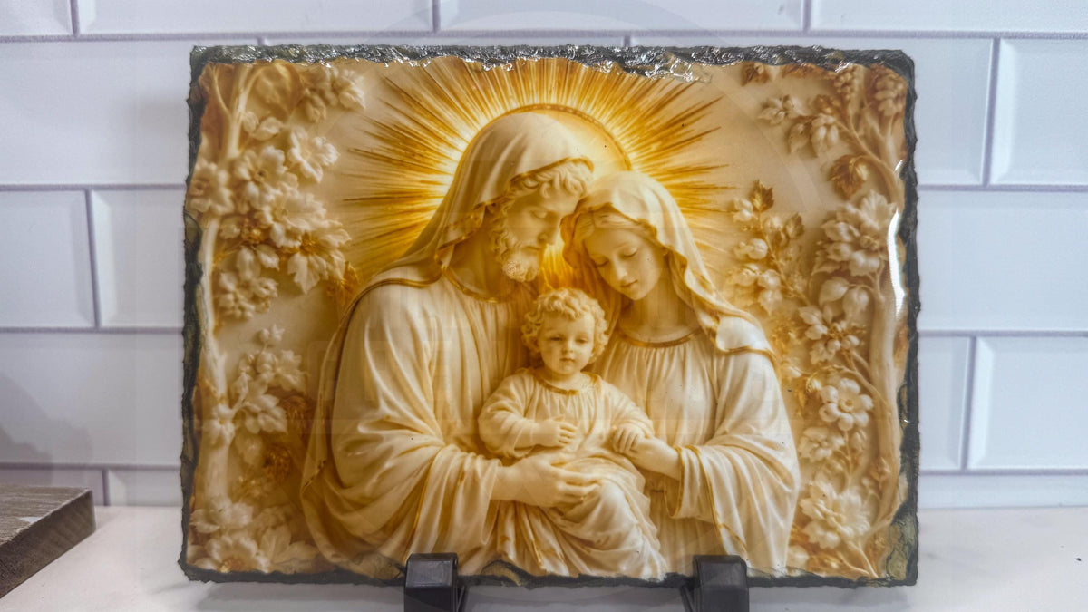 Holy Family Slate Plaque, Religious Wall Art, Rustic Rock Home Decor Gift