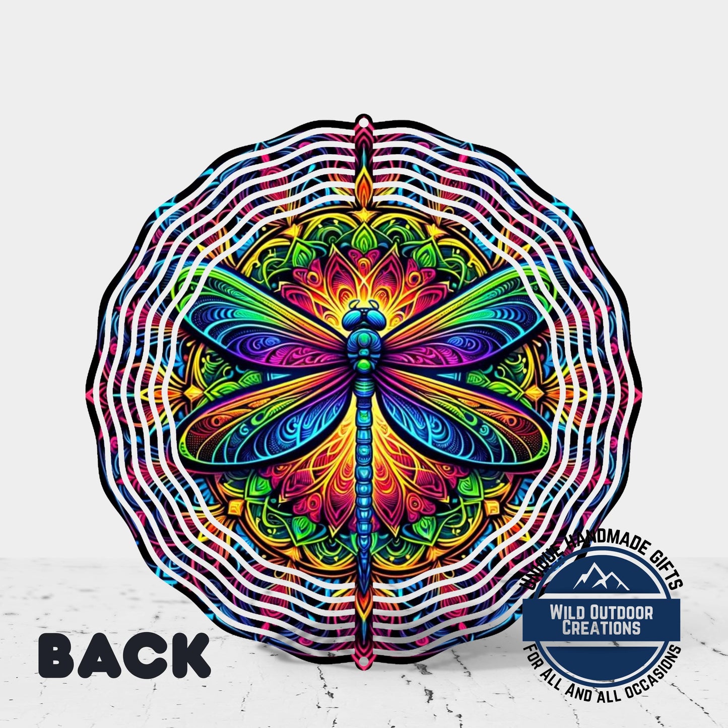 Dragonfly Wind Spinner - Vibrant Rainbow Neon Garden Decor With 360 Degree Swivel - close-up detail of design