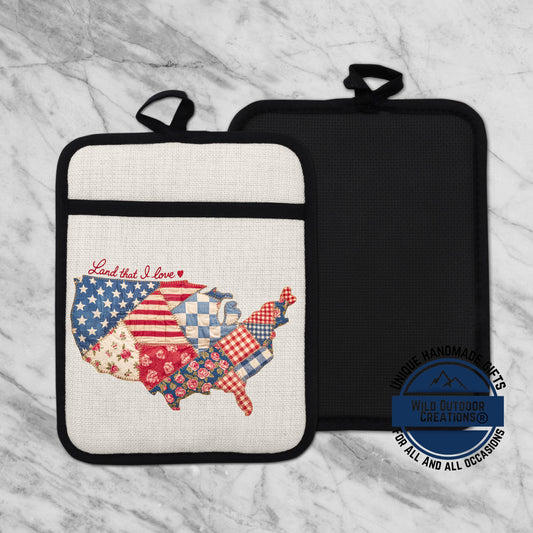 Patriotic Pot Holder – USA Kitchen Decor Non Slip Potholder With Pocket, Heat Resistant