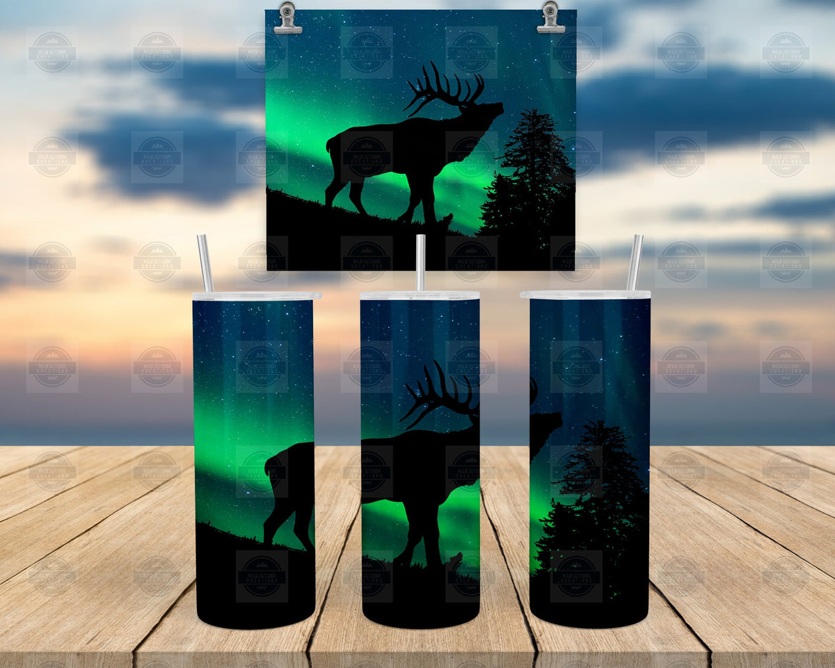 Stainless Steel Tumbler, Elk Aurora Borealis 20Oz, Clear Lid