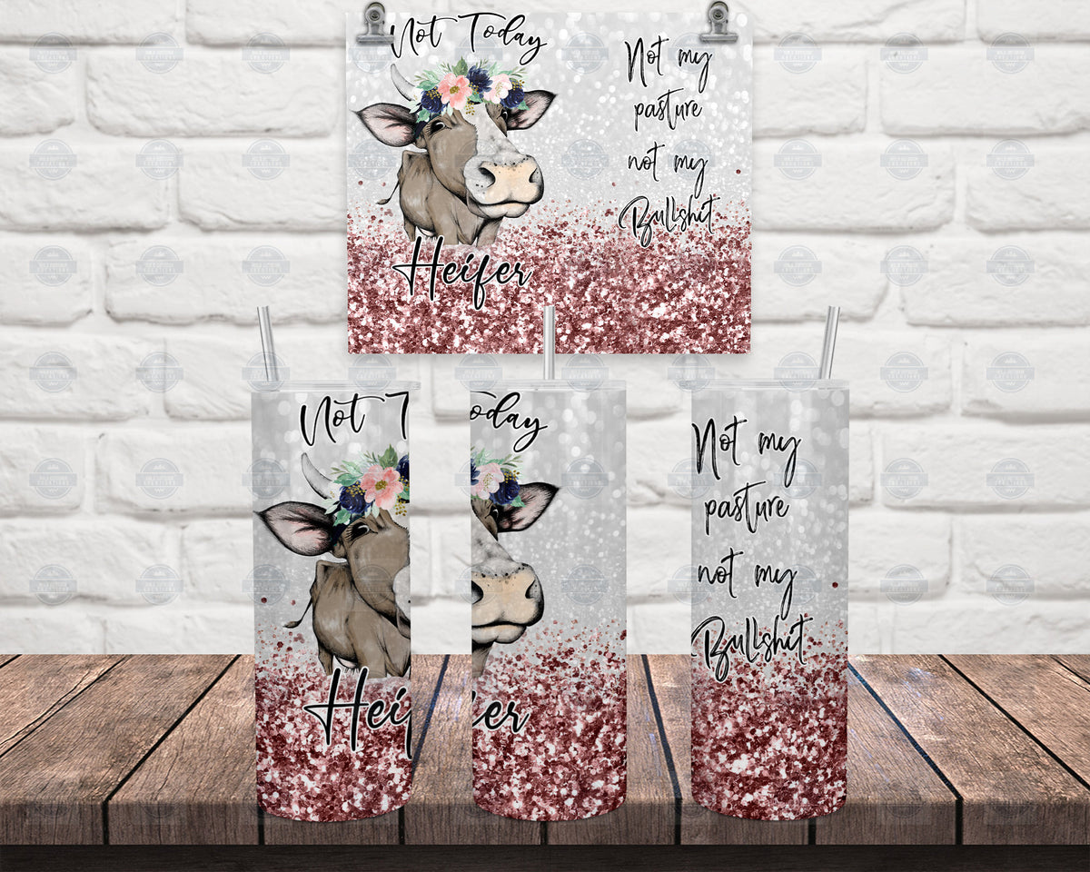 Cow Tumbler, Not Today Heifer, Stainless Steel 20Oz, Clear Lid