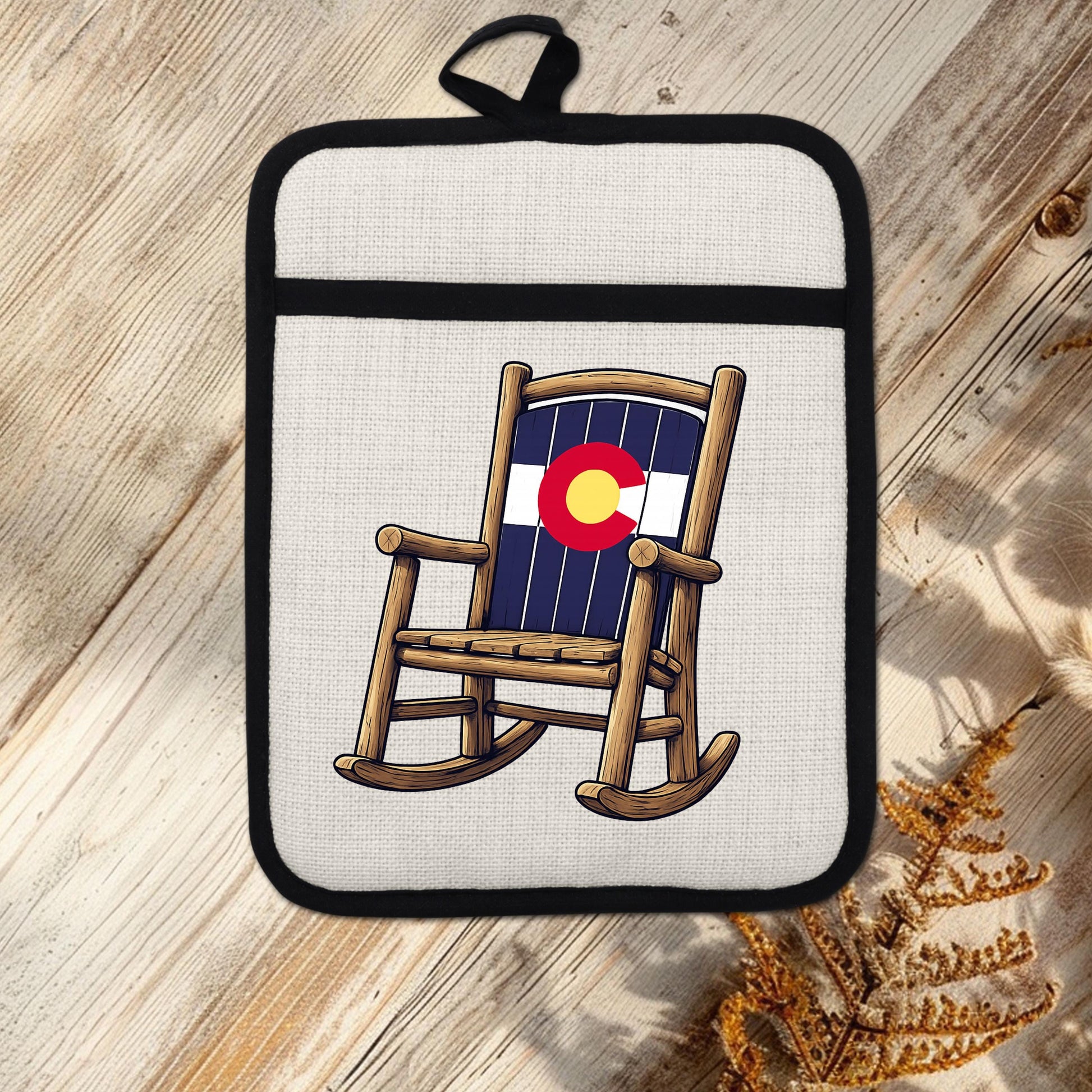 Linen Oven Mitt - Colorado Rocking Chair Pot Holder with Trivet & Heat Resistant Design - alternate view