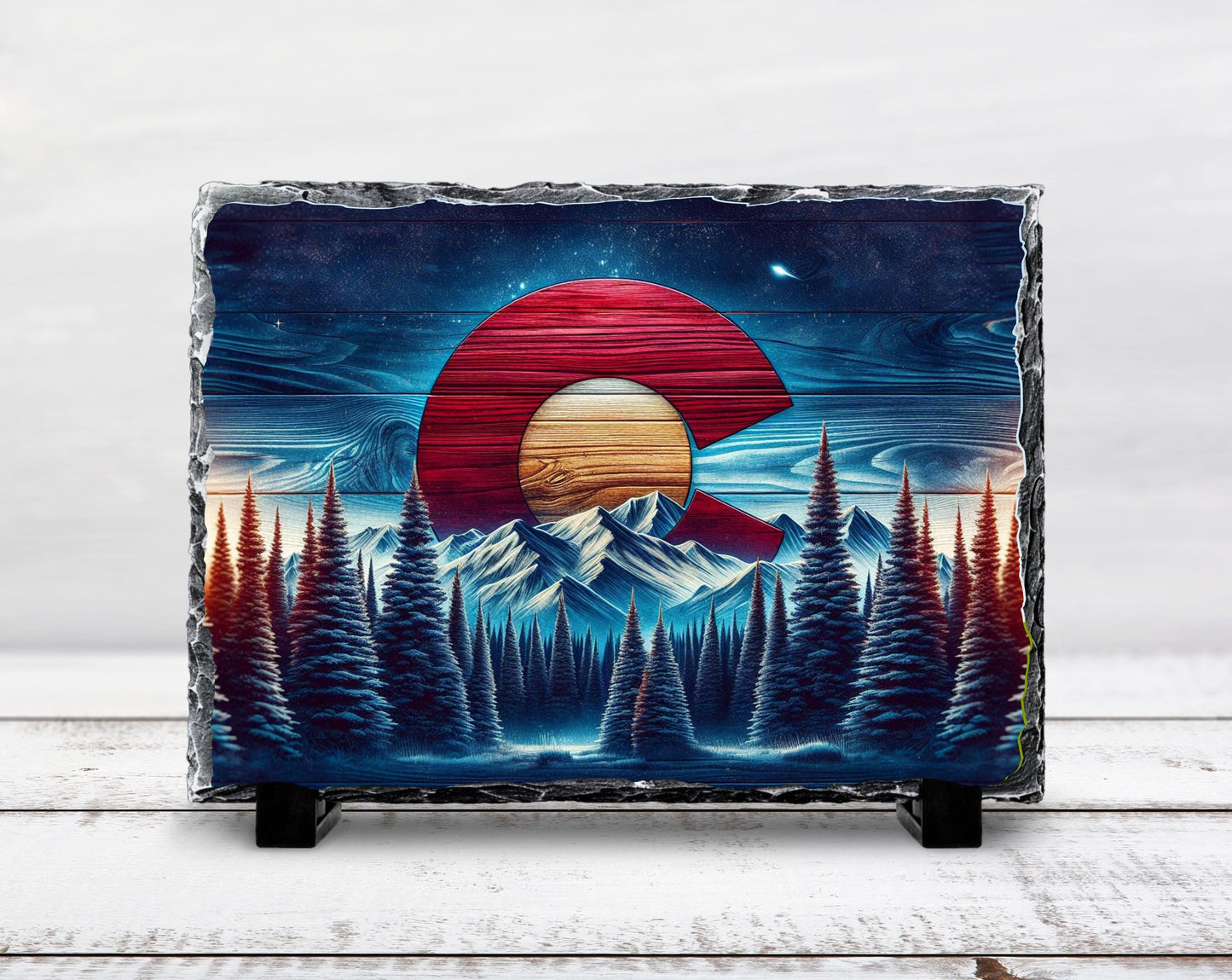 Rustic Slate Plaque | Colorado Mountain Decor - Handcrafted Natural Stone Tabletop Display - scale and size reference