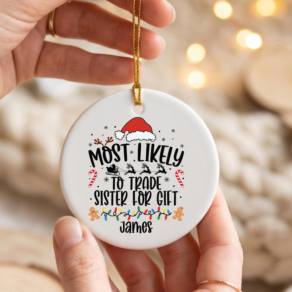 Funny Christmas Ornament, Trade Sister For Gift, Personalized Name