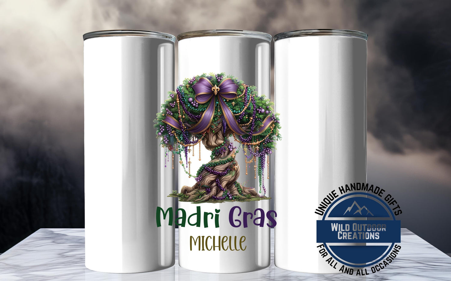 Mardi Gras Skinny Tumbler - Custom Name Glow In Dark Cup | Vacuum Insulated 20oz & 30oz - additional product photo 11