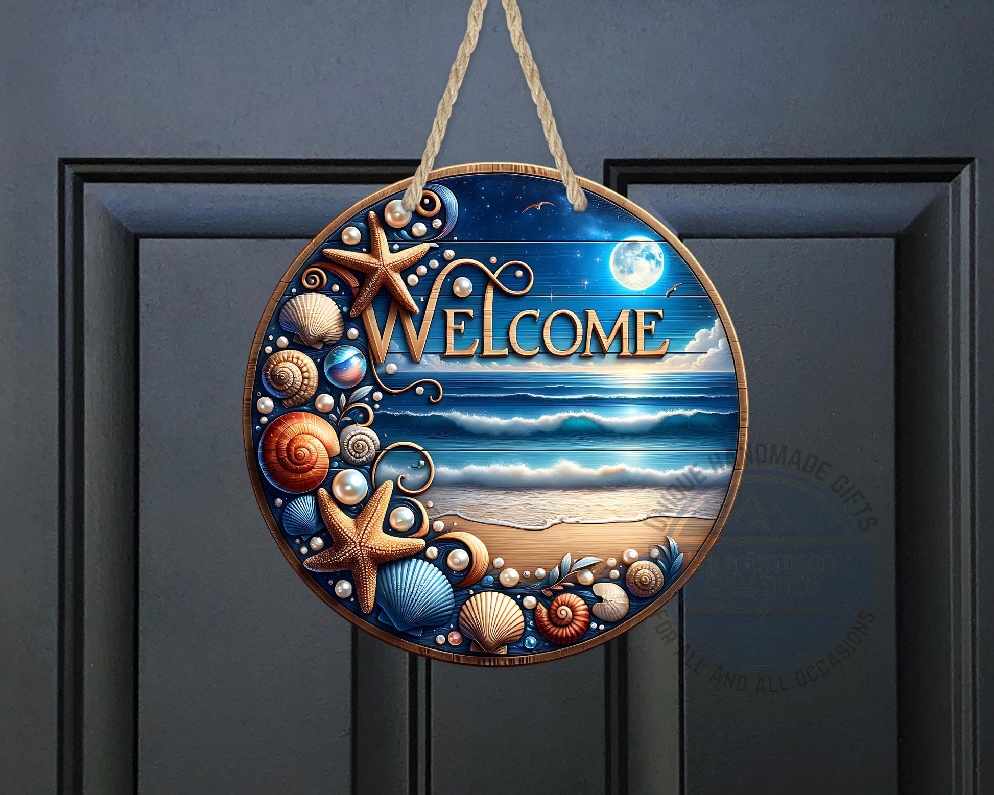 Coastal Door Sign – Nighttime Ocean View | Weather-Resistant Aluminum Outdoor Welcome - additional product photo 10