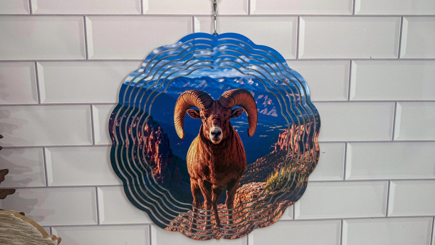 Big Horn Sheep Wind Spinner | 10 Inch | Wildlife Garden | Rotating Décor