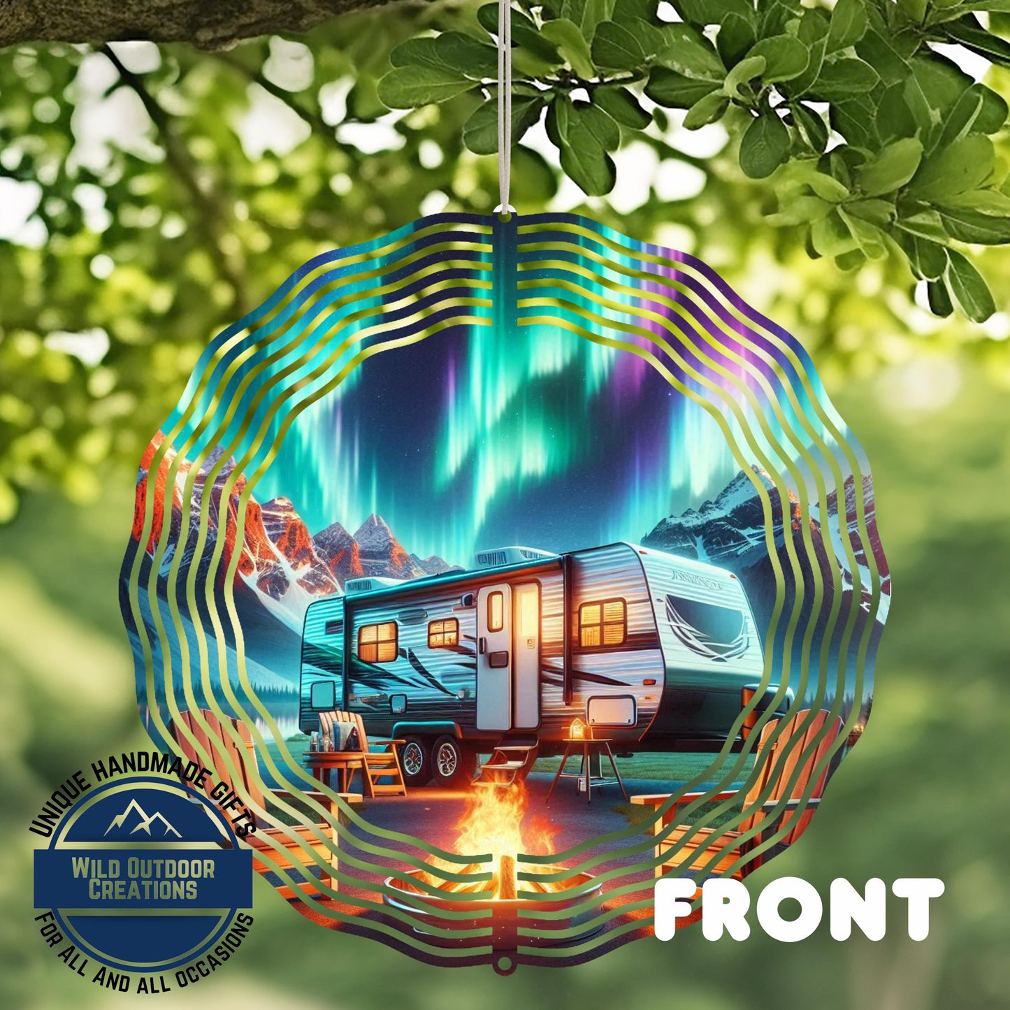Camper Wind Spinner - Northern Lights Spinner | 10 Inch Aluminum Outdoor Yard Decoration