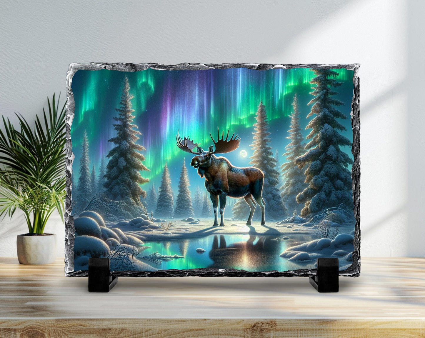 Moose Slate Plaque – Northern Lights Art | Rustic Cabin Decor, Wildlife Wall Art - alternate view