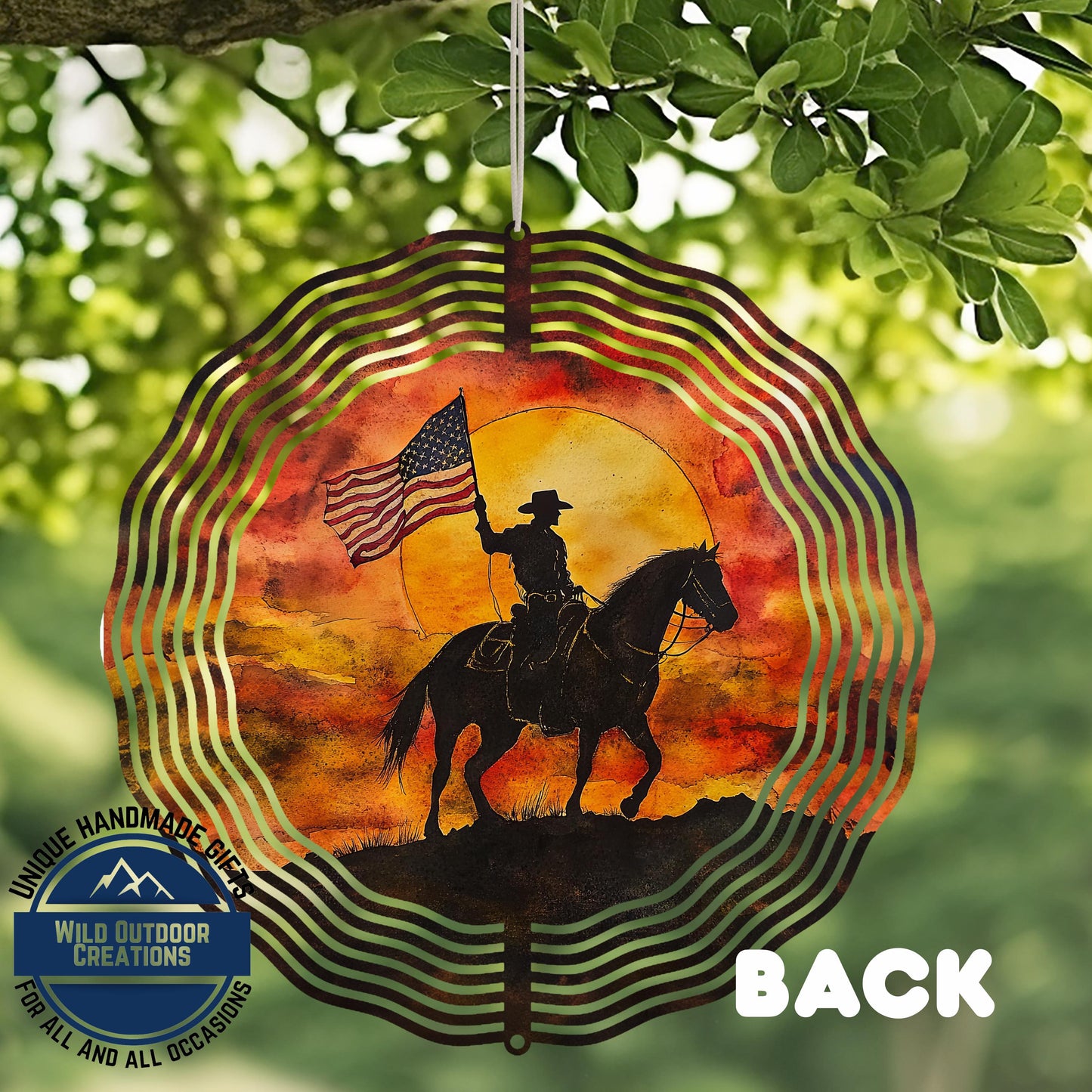 Cowboy Wind Spinner - Aluminum American Flag Spinner | Patriotic Garden Decor