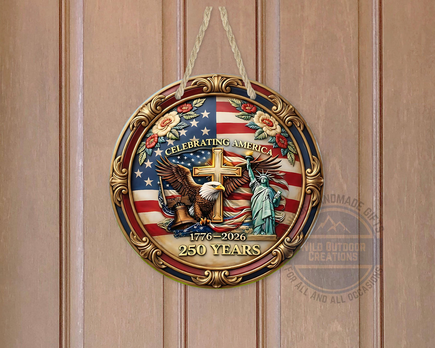 Patriotic Door Hanger - America 250 Decor | Eagle And Flag Aluminum Sign - packaging and presentation