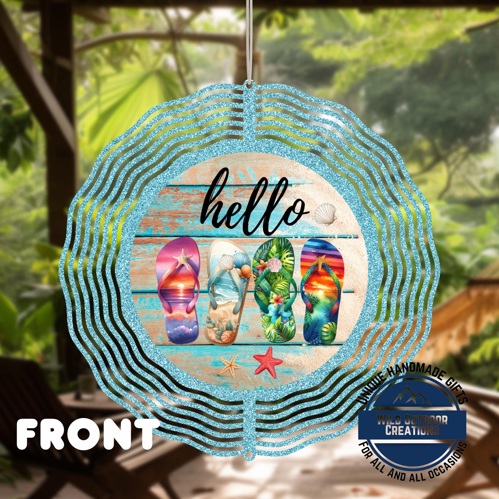 Flip Flop Wind Spinner - Colorful Summer Patio Decor | Coastal Yard Art - gift presentation view