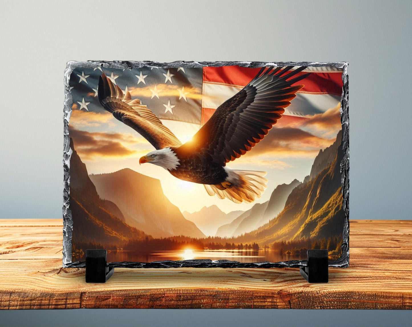 Patriotic Slate Sign - Bald Eagle Decor with American Flag Art, Rustic Slate Sign - additional angle
