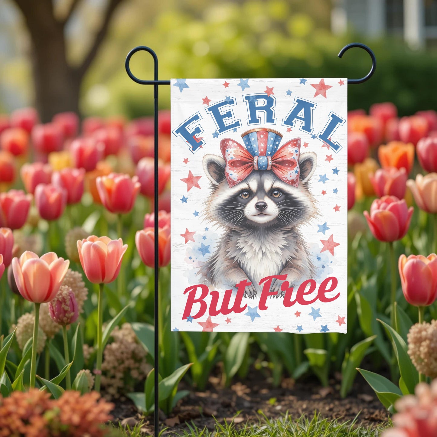 Patriotic Garden Flag - Funny Raccoon 12x18 Sublimation Printed Outdoor Yard Decor