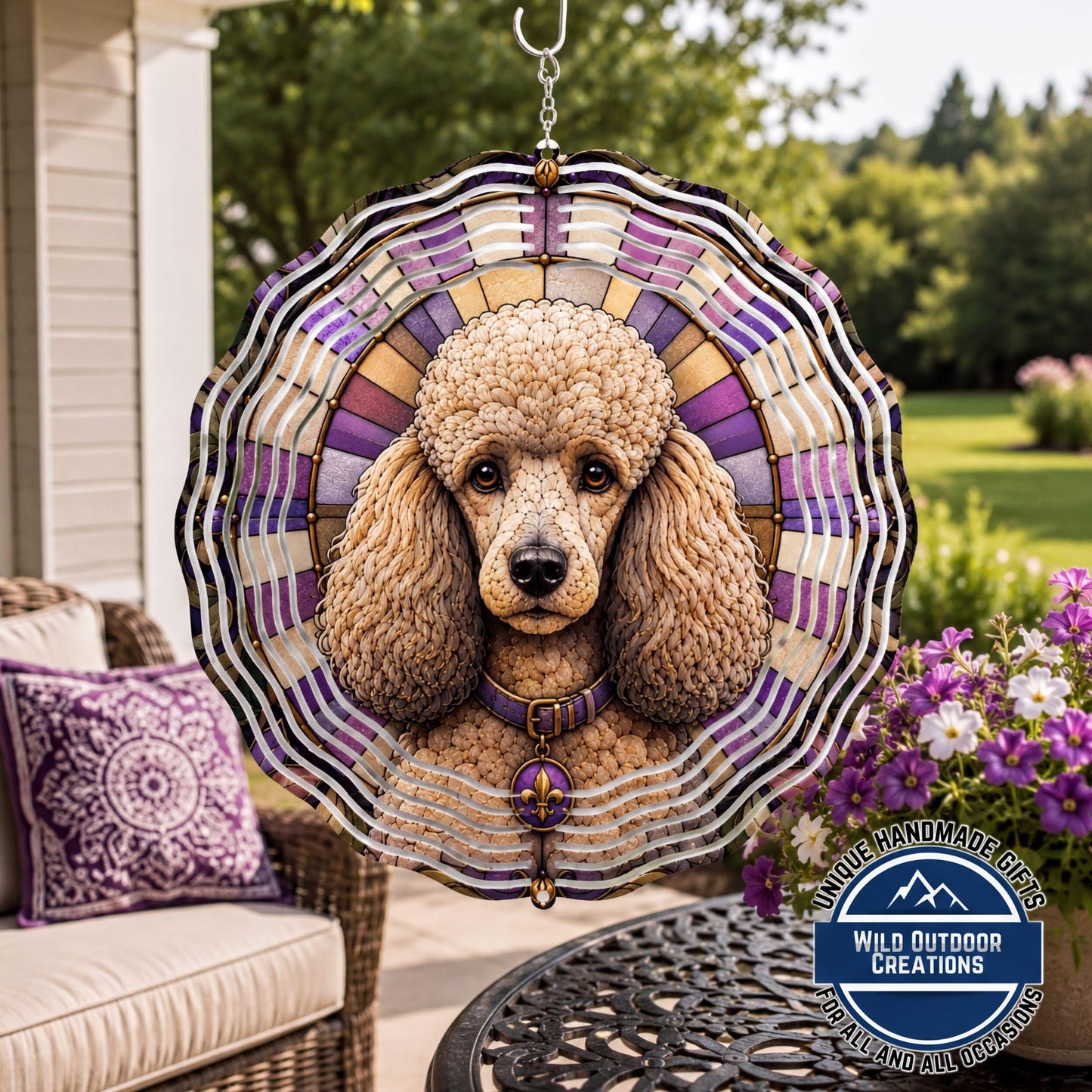 Faux Stained Glass Poodle Wind Spinner Dog Lover Gift Garden Outdoor Decor
