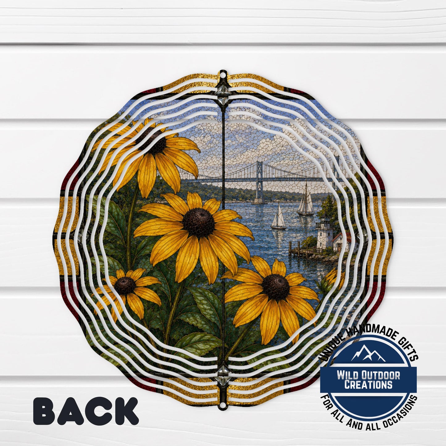 Black Eyed Susan Wind Spinner Maryland State Flower Stained Glass Garden Aluminum Decor