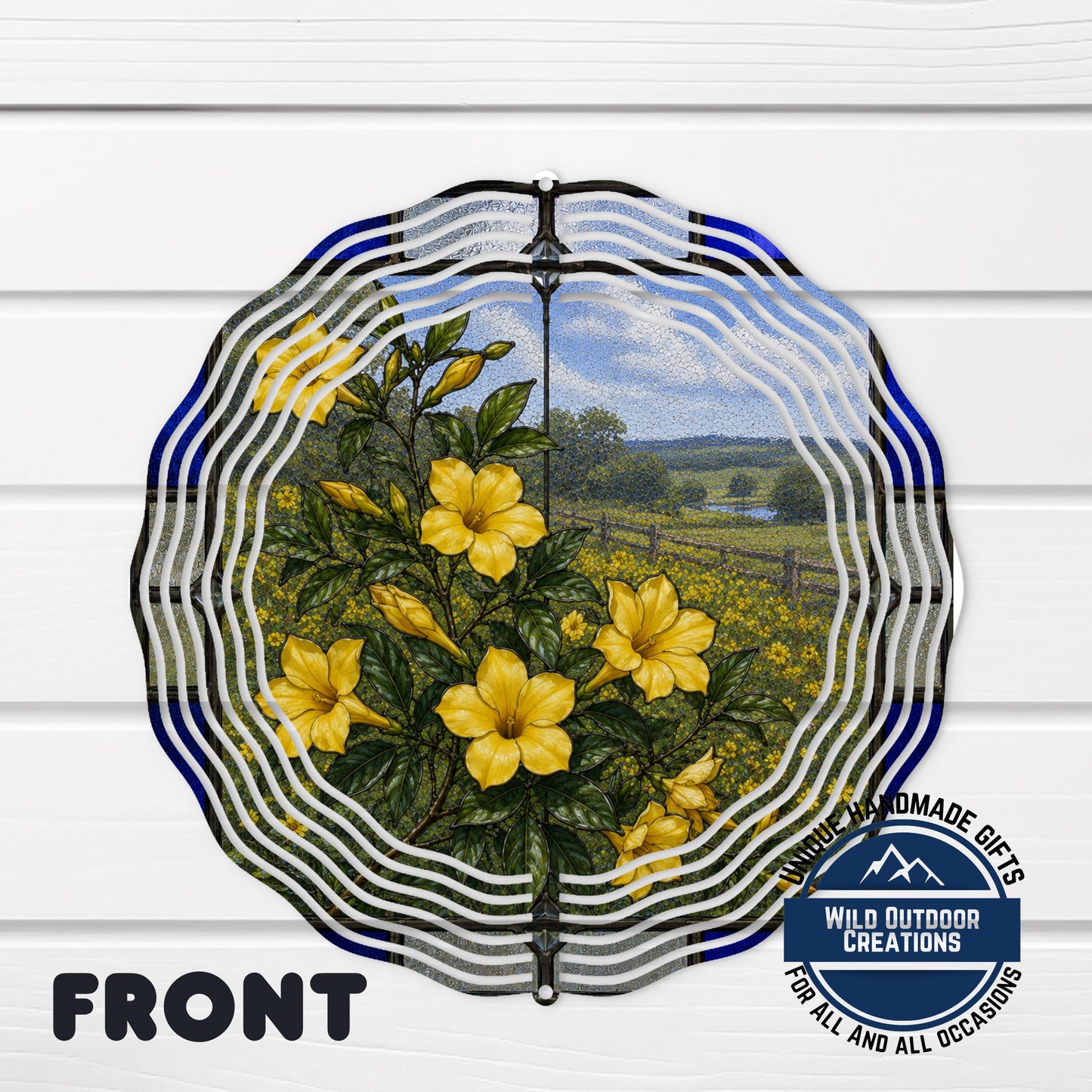 Yellow Jessamine Wind Spinner South Carolina Flower Stained Glass Garden Aluminum Decor