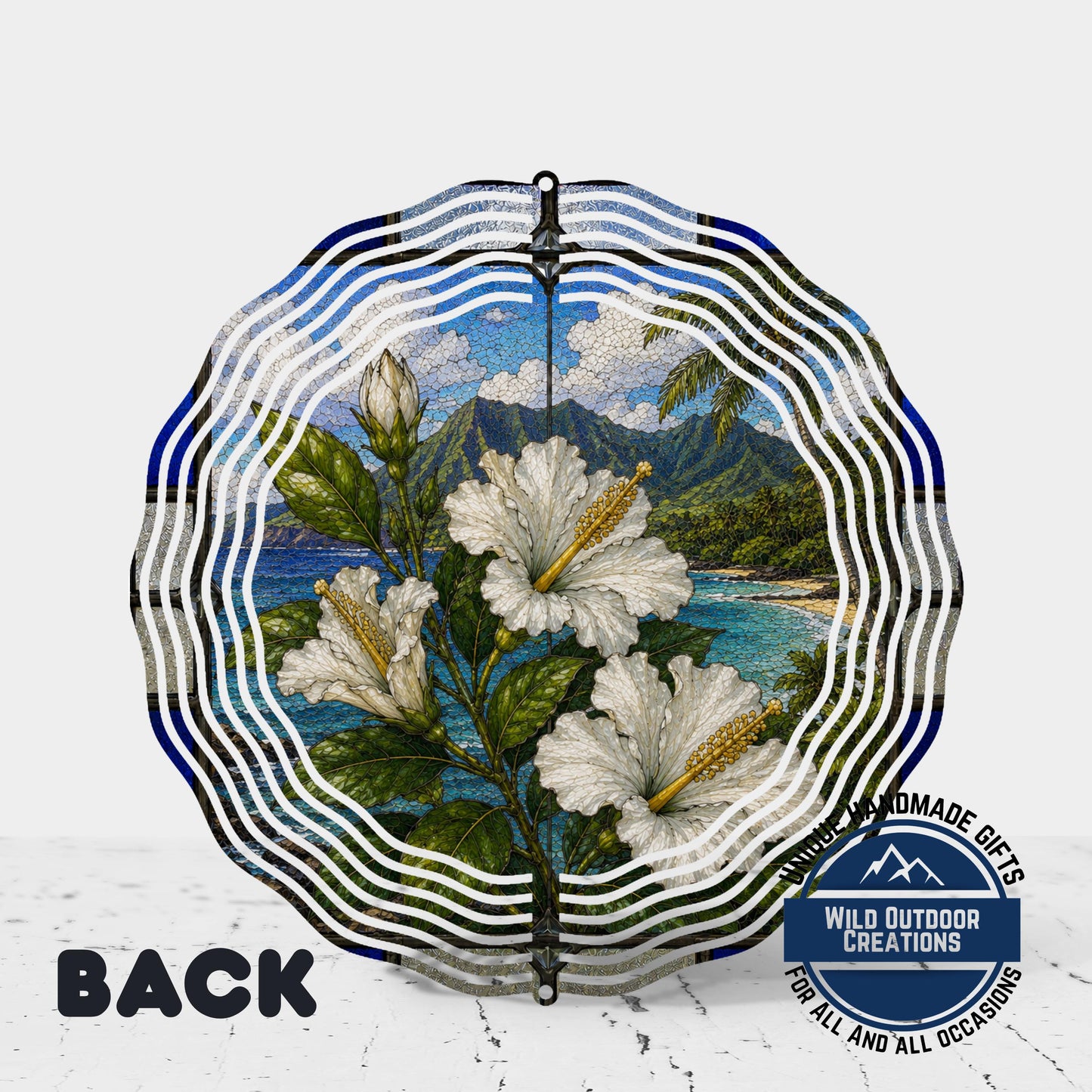 Hibiscus Wind Spinner Hawaii State Flower Pua Aloalo Stained Glass Style Garden Aluminum Decor
