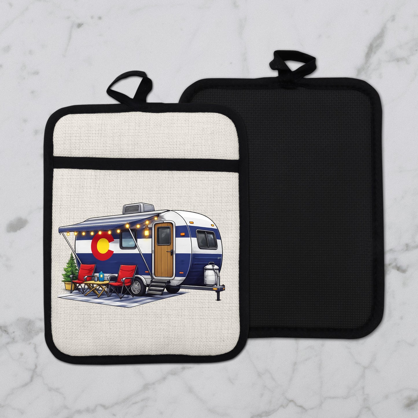 Colorado Camper Pot Holder - Linen Fabric, Silicone Heat Trivet With Loop - additional product photo 11