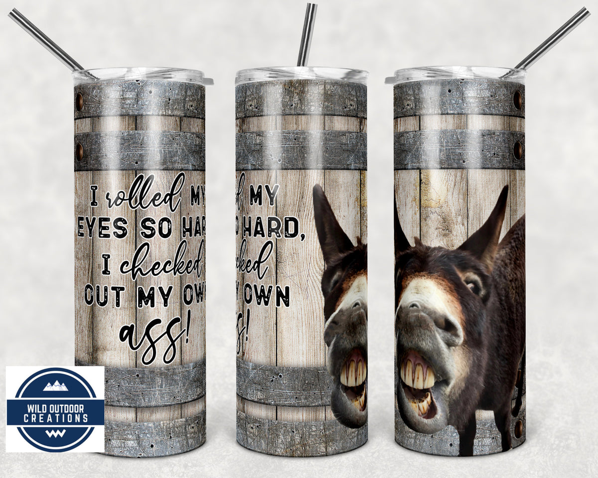 Sarcastic Travel Coffee Cup - Eye Roll Donkey Tumbler, 20 Oz Steel, Clear Lid