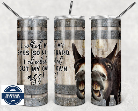 Sarcastic Travel Coffee Cup - Eye Roll Donkey Tumbler, 20 Oz Steel, Clear Lid
