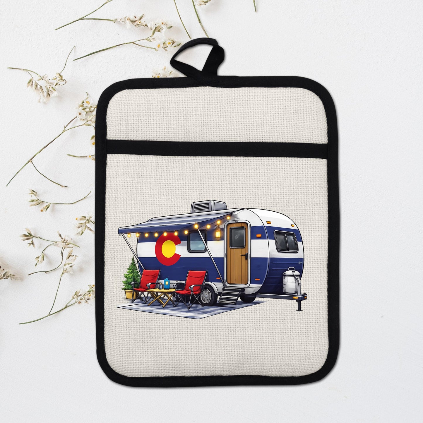 Colorado Camper Pot Holder - Linen Fabric, Silicone Heat Trivet With Loop - additional product photo 15