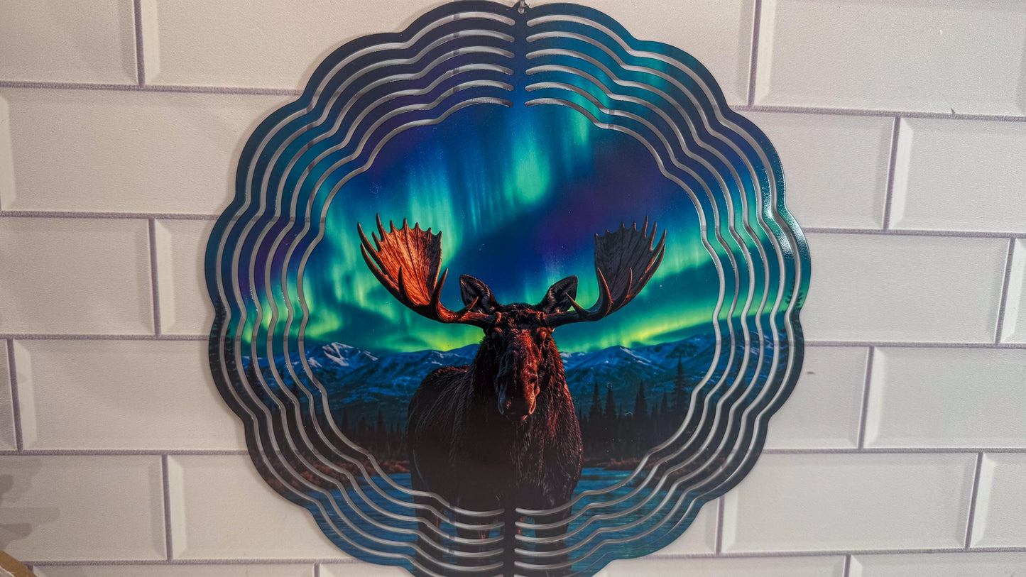Northern Lights Moose | 10 Inch Wind Spinner - Wildlife Garden Decor | Indoor Outdoor Accent