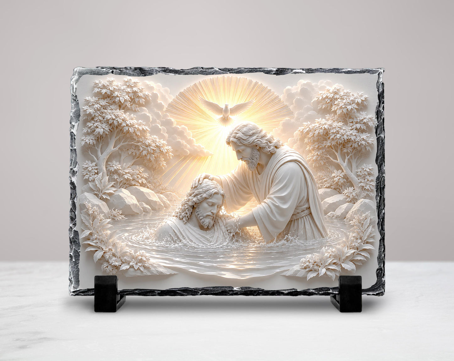 Baptism of Jesus Slate Plaque, John the Baptist Religious Decor, Christian Baptism Gift