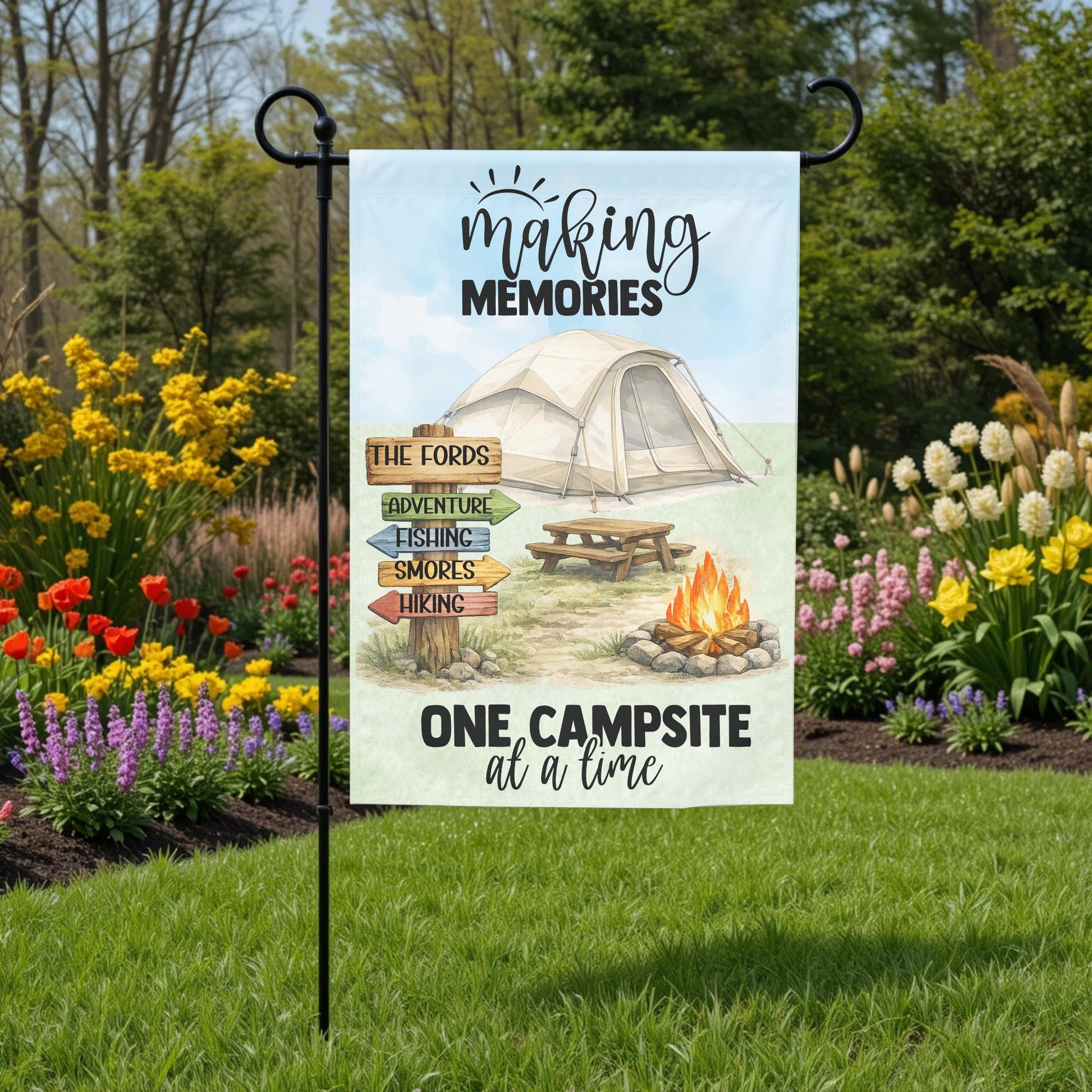 Personalized Camping Flag - Custom Tent Camping Garden Flag 12x18 Double Sided - design detail
