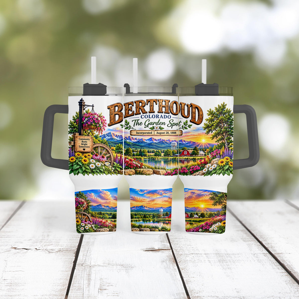 Berthoud Colorado Tumbler, 40 Oz Handle Cup, Garden Spot Gift