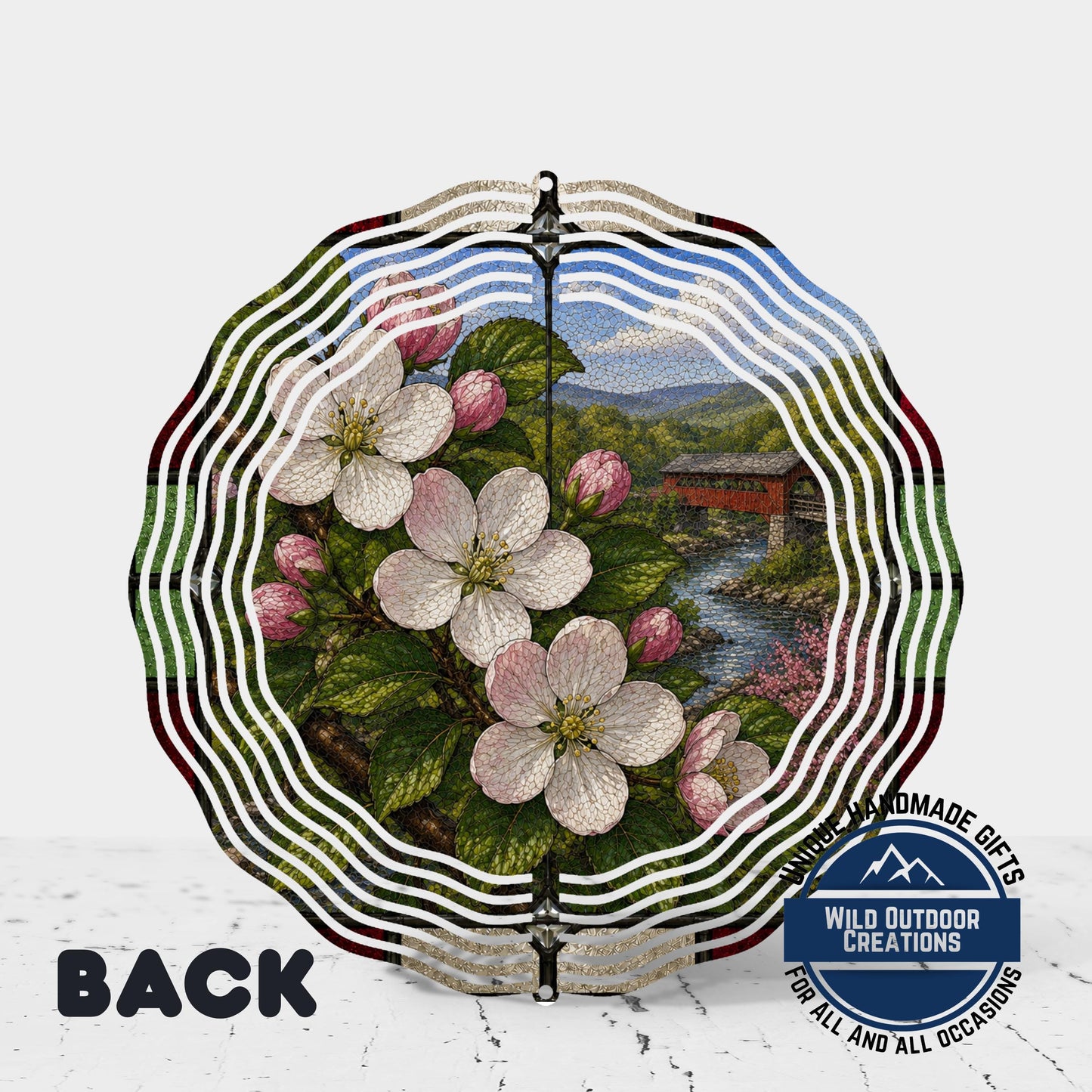 Apple Blossom Wind Spinner – Arkansas State Flower Stained Glass Decor