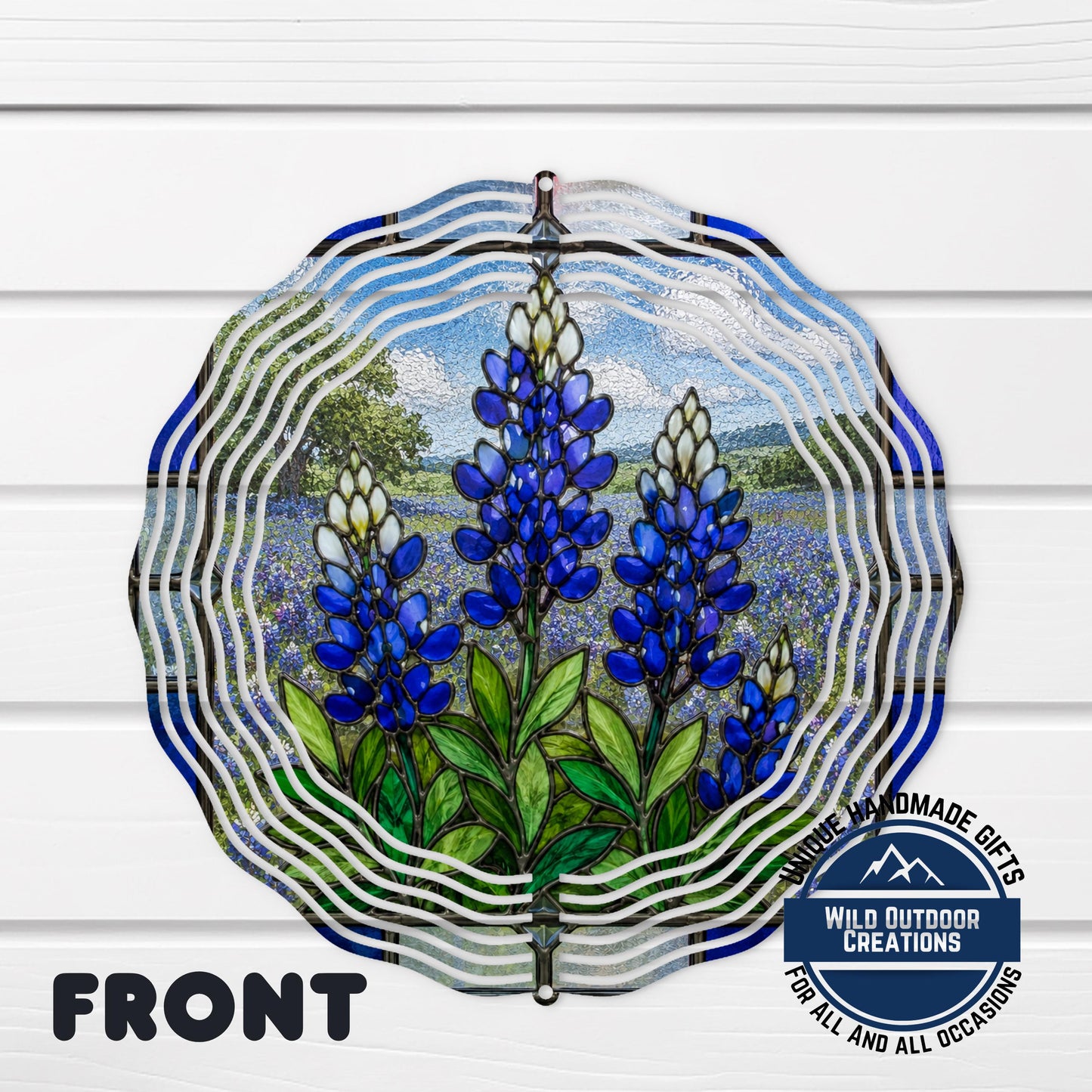 Bluebonnet Wind Spinner Texas Flower Stained Glass Style Garden Aluminum Outdoor Decor