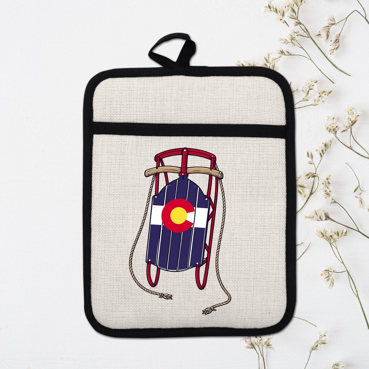 Colorado Sled Pot Holder - Linen Pot Holder with Silicone Back Trivet, Heat Resistant Oven Mitt - additional product photo 16