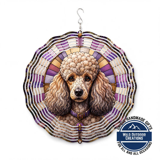 Faux Stained Glass Poodle Wind Spinner Dog Lover Gift Garden Outdoor Decor