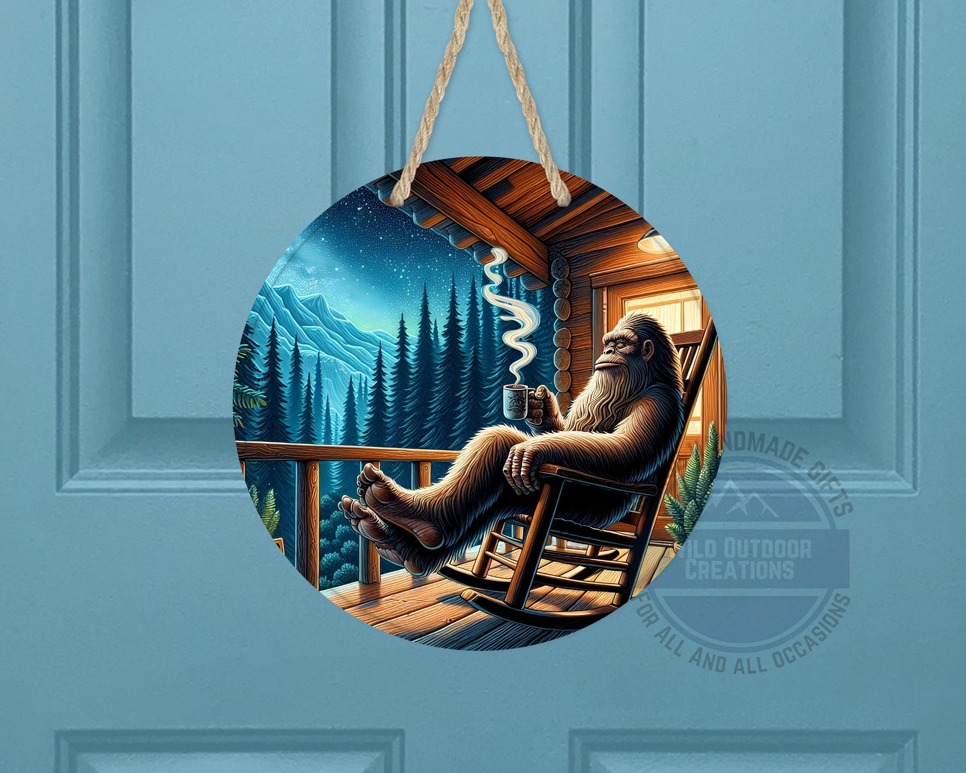 Bigfoot Porch Decor – Sasquatch Door Hanger | Rustic Cabin Wall Art, Weather Resistant Sign - product dimensions and speci...