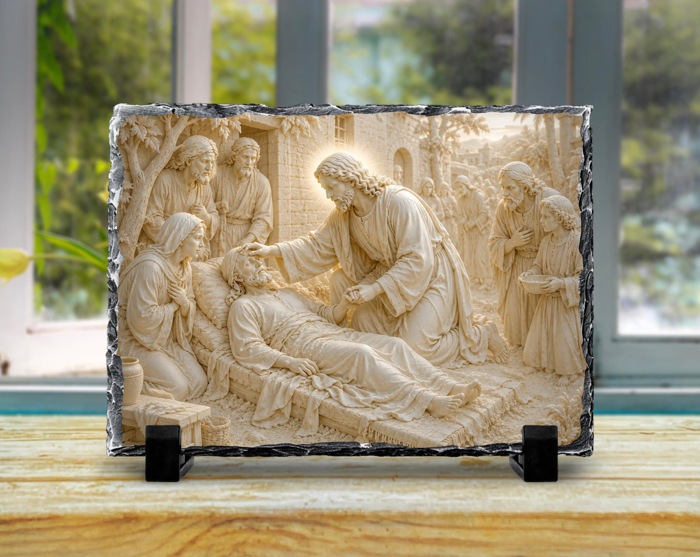Jesus Healing the Sick Slate Plaque, Religious Bible Decor, Christian Get Well Gift