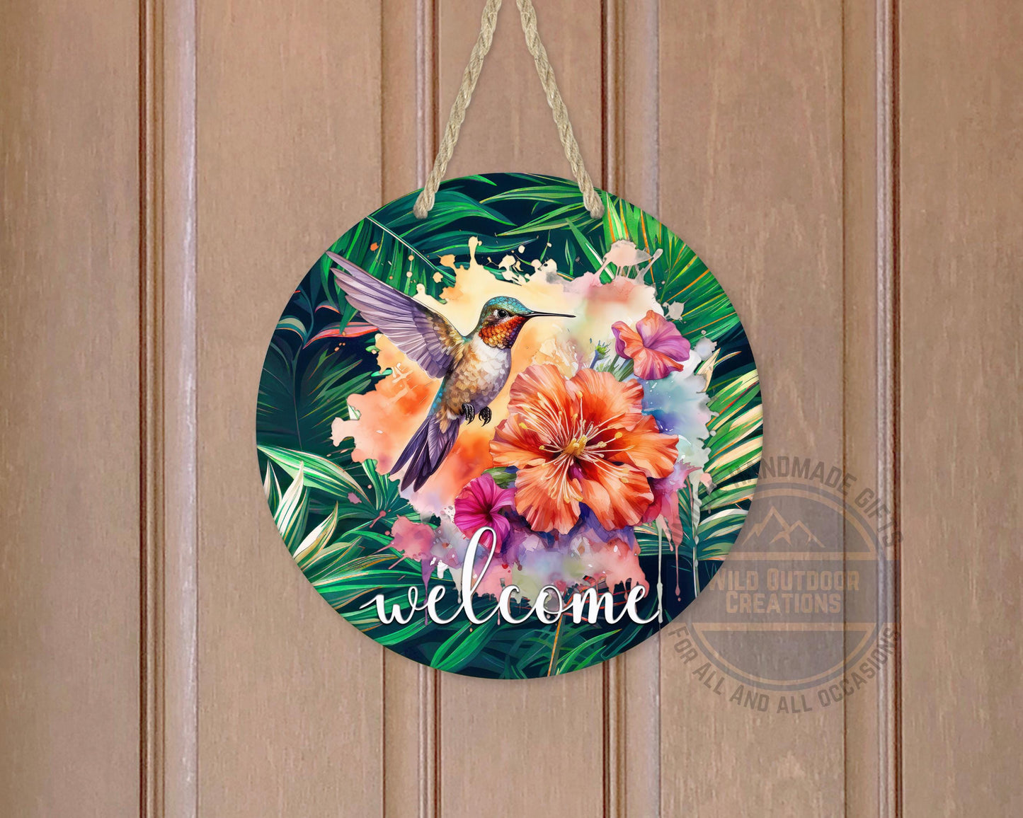 Tropical Hummingbird Door Hanger - Colorful Floral Welcome Sign with Fade Resistant Print - packaging and presentation