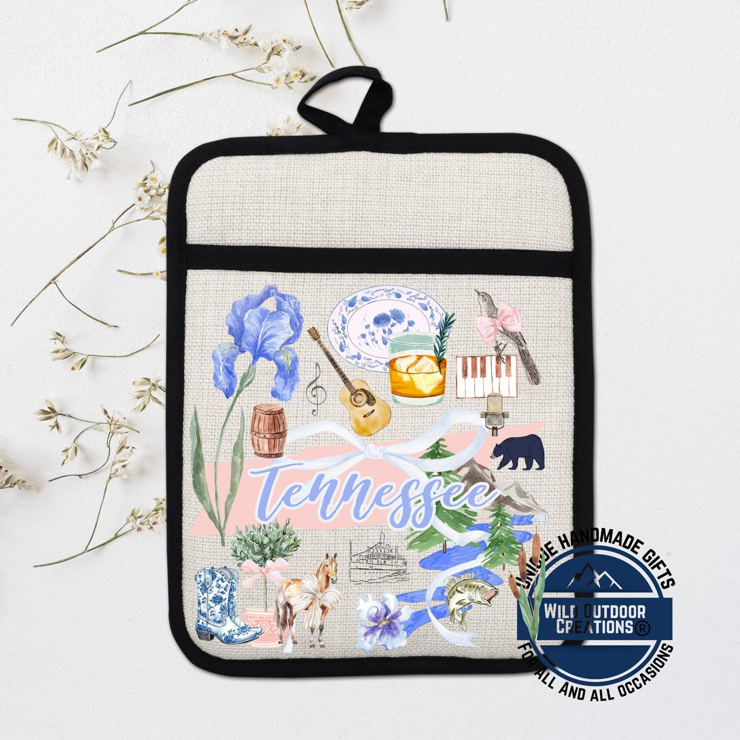 Tennessee Pot Holder | Handmade Kitchen Accessory With Non Slip Silicone & Pocket Potholder - scale and size reference