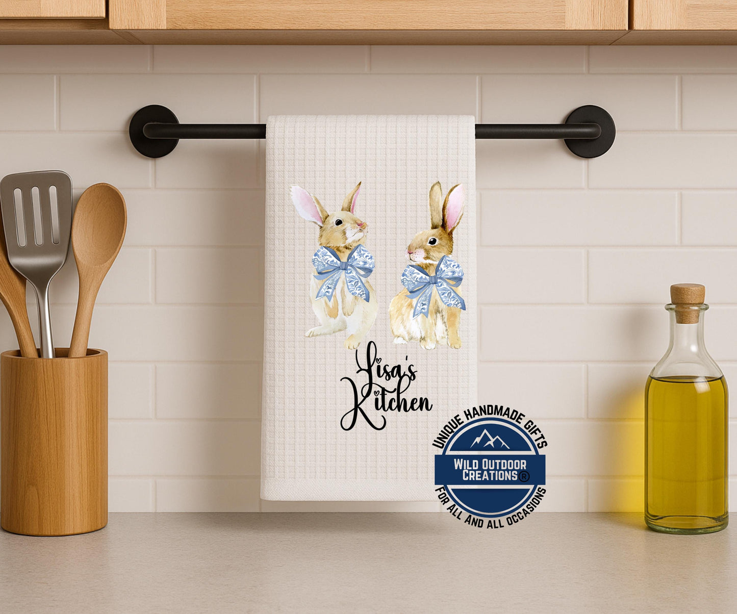 Personalized Easter Towel - Custom Kitchen Towel with Bunny Coquette Bow Design - additional product photo 10
