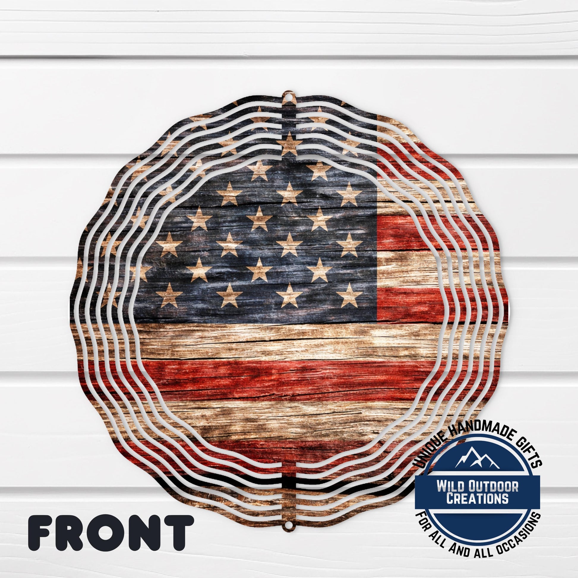 a wind chime with a design of the American flag.