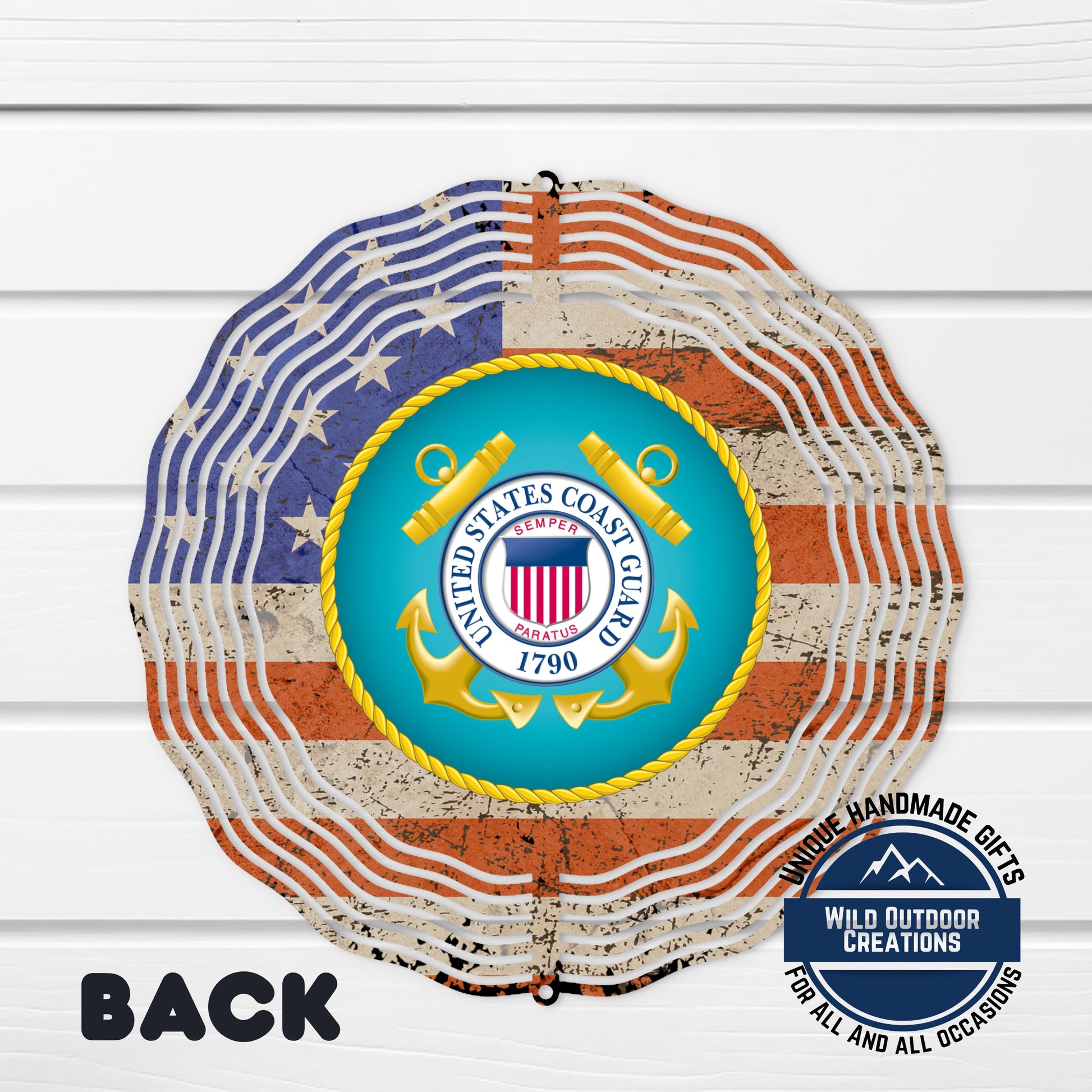 Coast Guard Wind Spinner – Patriotic Garden Decor | Durable Aluminum Outdoor Art - scale and size reference