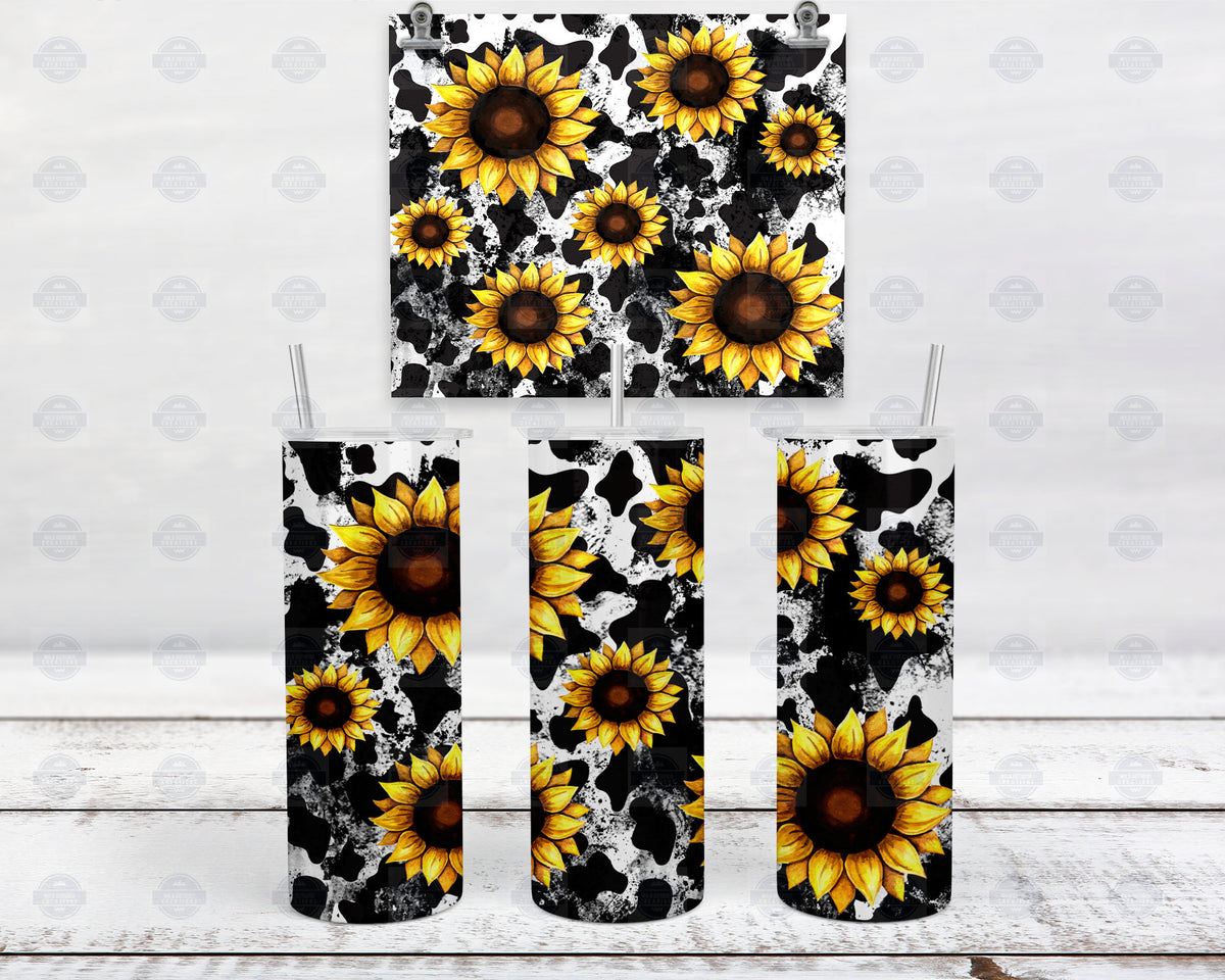 Cow Print Tumbler, Sunflower Iced Coffee, 20Oz Stainless Steel