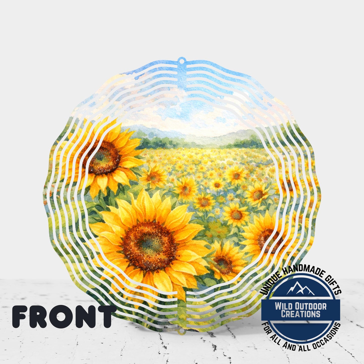 Sunflower Wind Spinner - Double Sided Aluminum Garden Spinner, 10 Inch Patio Hanging Decor - back side design view