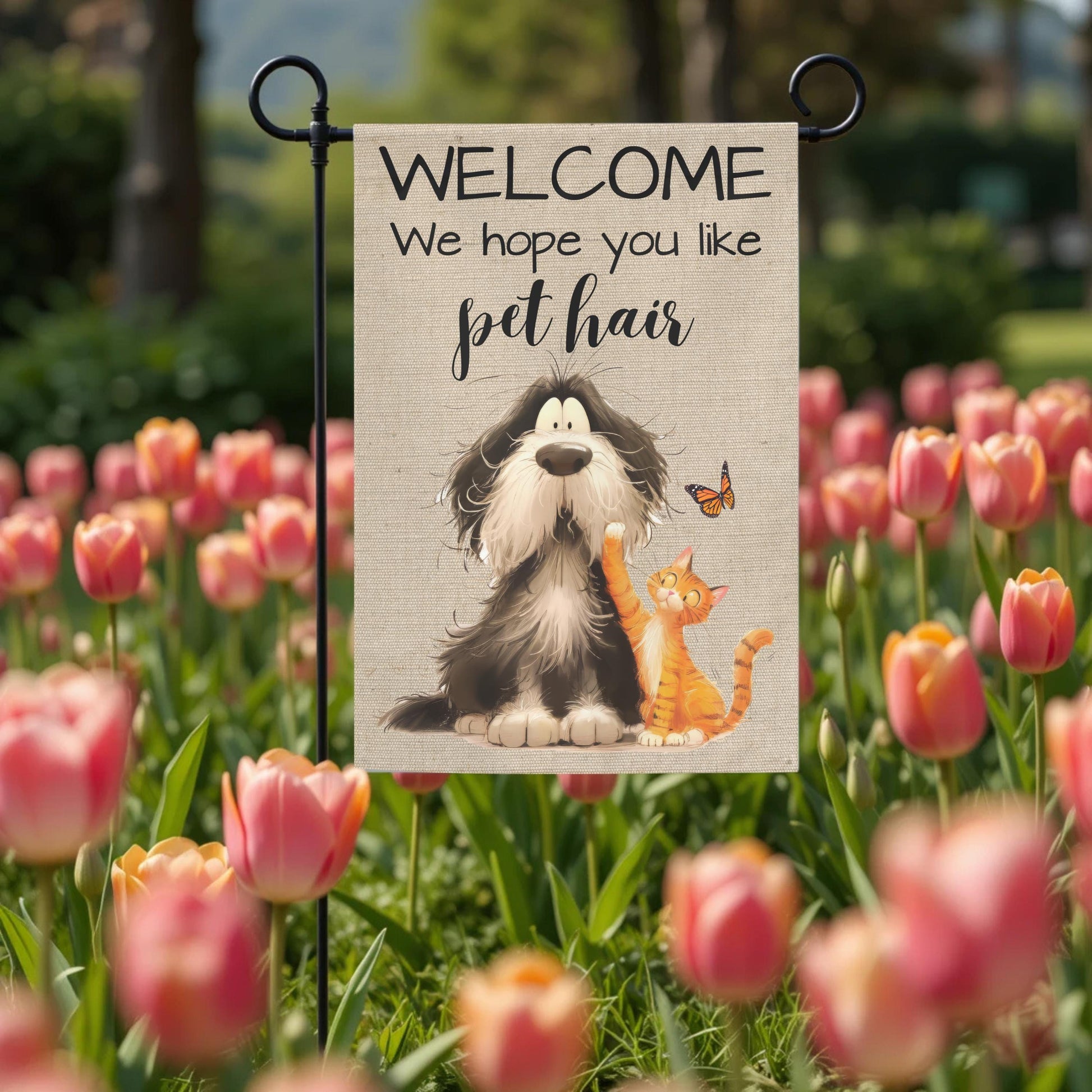 Pet Hair Garden Flag - Funny Welcome Dog And Cat Outdoor Decor 12x18 Sublimation - size reference